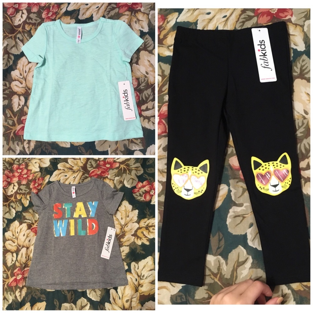 NWT bundle of FabKids 2T tops and 3T leggings